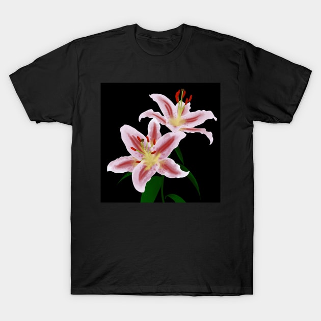 Lilies with black background T-Shirt by SemDesigns